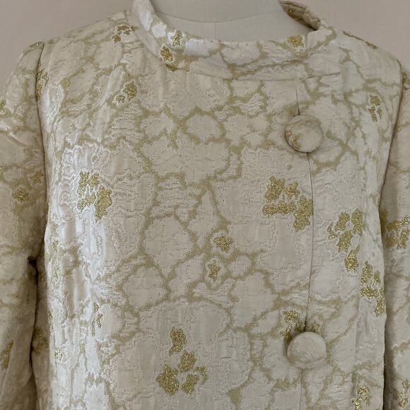 VTG 1960s Metallic Brocade Button Front Jacket Size M Gold Luxury Country Club - Picture 2 of 14
